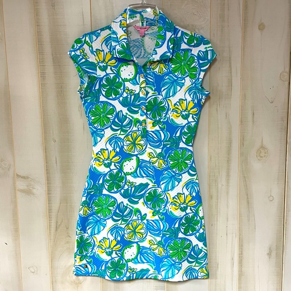 Lilly Pulitzer Rayna Dress Sweet and Sour  Blue Lemon Print Mini Dress Sz S - Picture 5 of 10